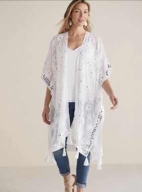 Soft Surroundings Athena Mirror Embroidered Kimono Topper OS